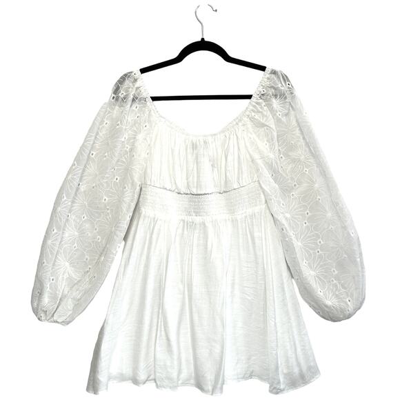 Lulus Simple Sweetheart Eyelet Balloon Sleeve Mini Dress NWT Women's Sz S White - Picture 2 of 6